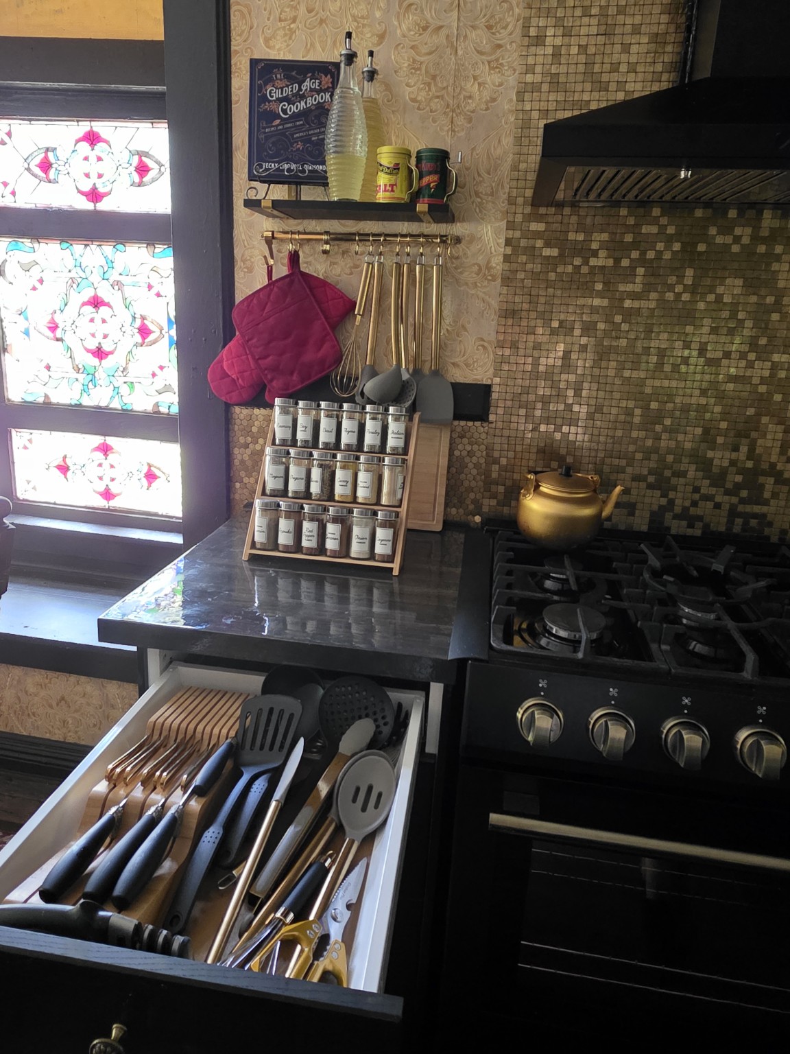 Kitchen shelf with supplies