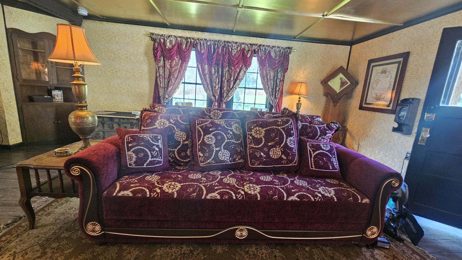 Detailed view of the living room sofa