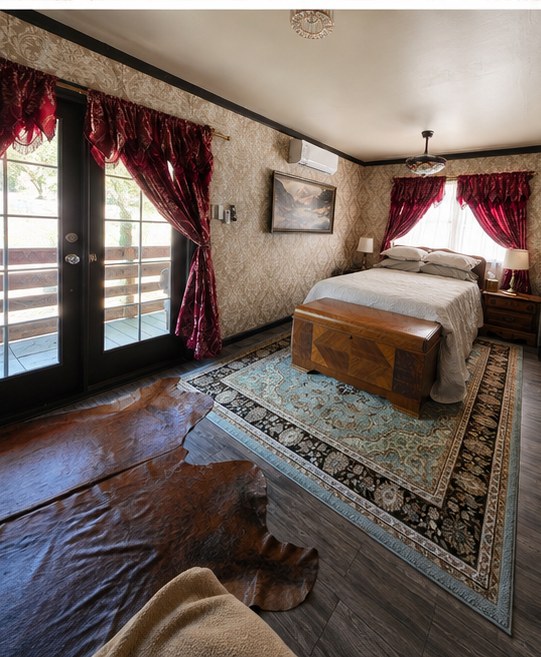 Queen bedroom with vintage furnishings